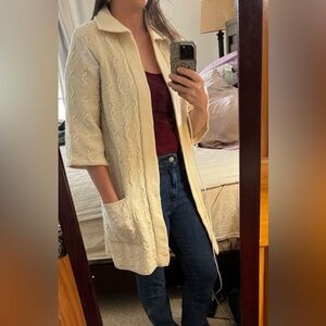 VTG 70s British Vogue Wintuk Cream Women’s Cardigan Sweater 3/4 Length Sleeves